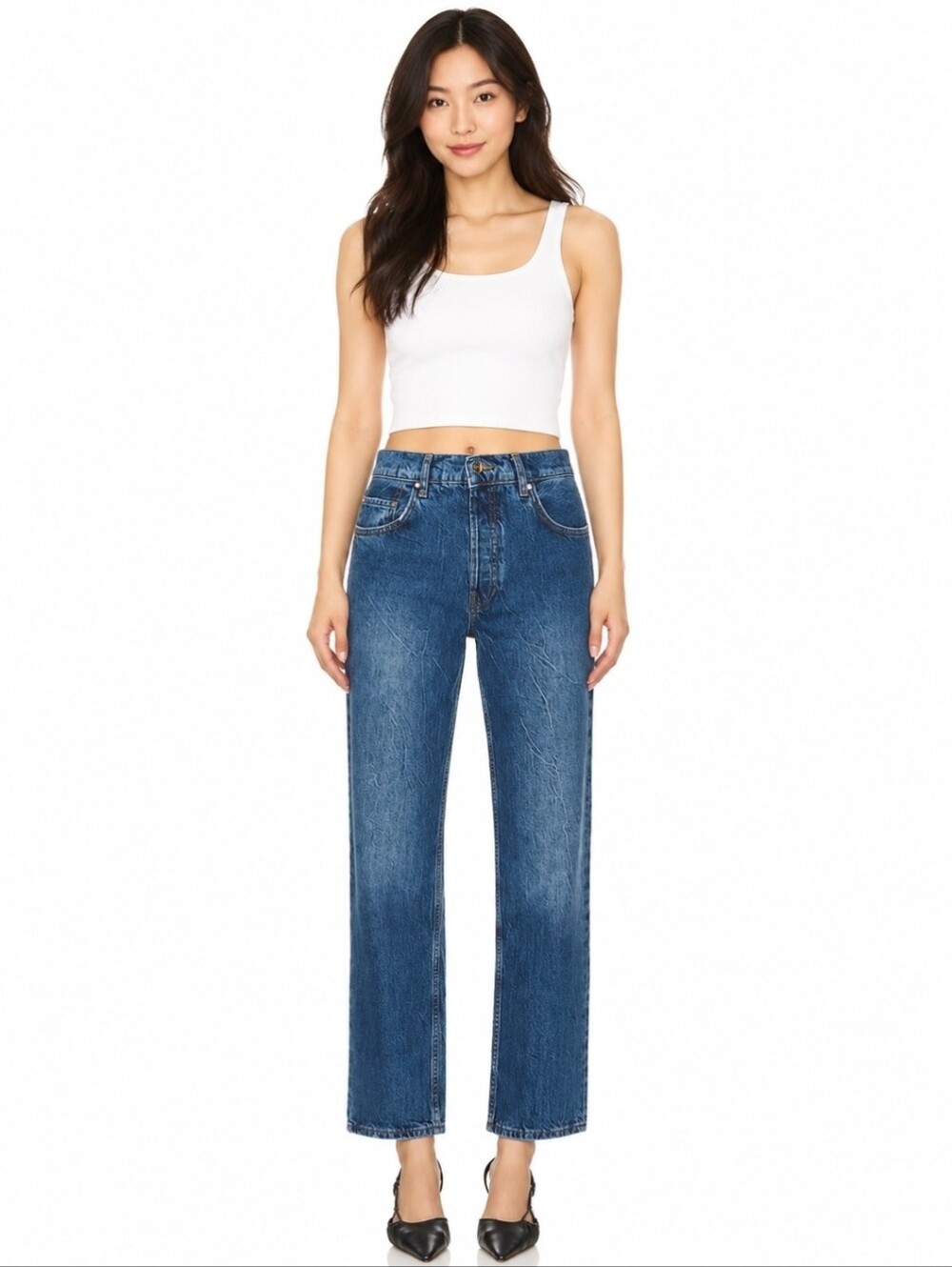 Anine Bing Women's Benson Jeans Marine Blue Straight Leg Size 26 - Picture 2 of 16